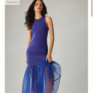 Maeve tulle-hem slim tank dress from Anthropologie in Sapphire